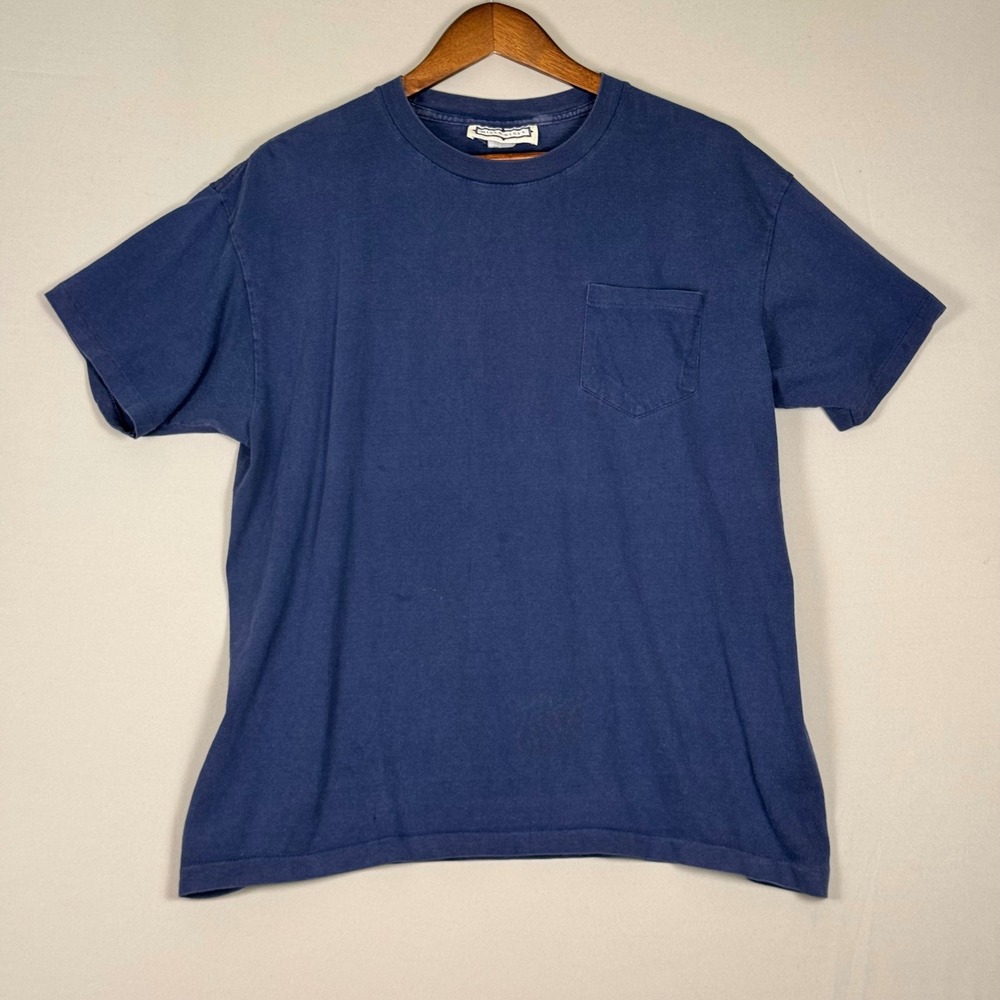 Mixed Blues Pocket T-Shirt Mens L Navy Blue Good Vintage 90s Combed Cotton Tee